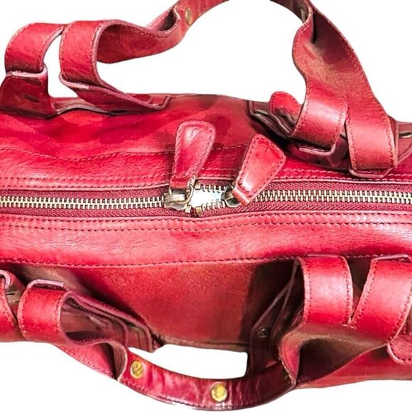 MARC BY MARC JACOBS Red Burgandy Leather Satchel Shoulder Bag Studs Designer Lux - Picture 6 of 8